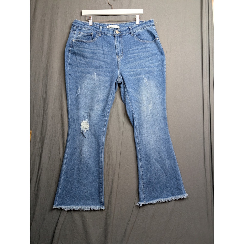 Vintage Violet Flare‎ Jeans Womens 18 Blue Distressed Ripped Raw Hem Medium Wash